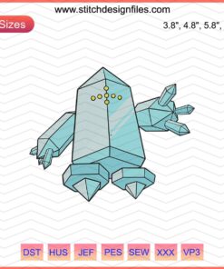 Regice Pokemon embroidery design file, perfect for machine embroidery, featuring detailed Regice character for instant download.