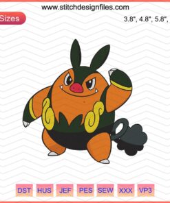 Pignite Pokemon Machine Embroidery Designs - Vibrant, detailed digital embroidery file for Pokemon enthusiasts.