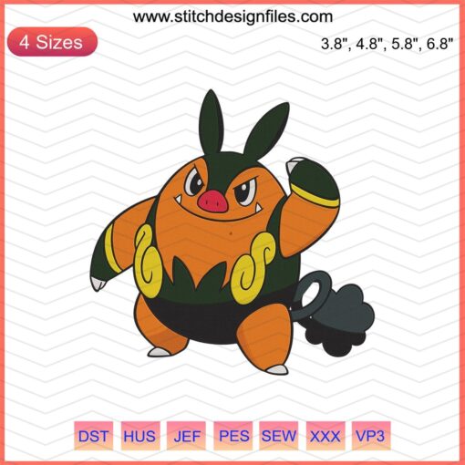 Pignite Pokemon Machine Embroidery Designs - Vibrant, detailed digital embroidery file for Pokemon enthusiasts.
