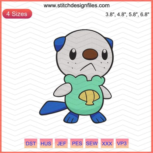 Oshawott Pokemon Embroidery Design, Machine Embroidery File, Cute Oshawott Pattern, Instant Download, Pokemon Collection