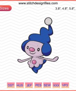 Mime Jr Pokemon Embroidery Designs File: Adorable machine embroidery pattern featuring Mime Jr for Pokemon enthusiasts.