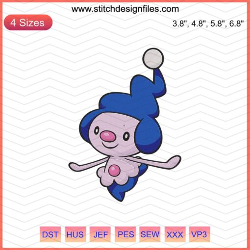 Mime Jr Pokemon Embroidery Designs File: Adorable machine embroidery pattern featuring Mime Jr for Pokemon enthusiasts.