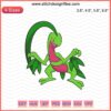 Grovyle Pokemon embroidery design file: intricate machine embroidery pattern of the Grovyle character for crafting projects.