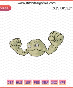 Geodude Pokemon embroidery design, machine embroidery file featuring Geodude, perfect for Pokemon-themed sewing projects.