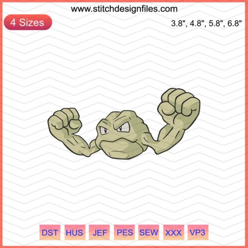 Geodude Pokemon embroidery design, machine embroidery file featuring Geodude, perfect for Pokemon-themed sewing projects.