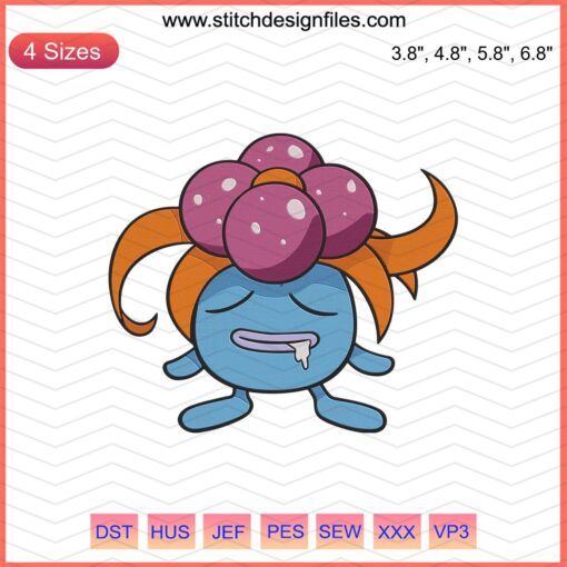 Gloom Pokemon Embroidery Designs File for Machine Embroidery, featuring detailed Gloom character patterns, perfect for Pokemon fans.