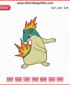Quilava Pokemon Embroidery Designs File, vibrant Quilava machine embroidery pattern, ideal for Pokemon-themed projects.