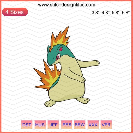 Quilava Pokemon Embroidery Designs File, vibrant Quilava machine embroidery pattern, ideal for Pokemon-themed projects.