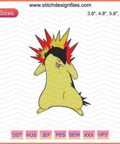 Typhlosion Pokemon Embroidery Designs File featuring vibrant embroidery machine patterns for DIY Pokemon projects.