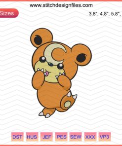 Teddiursa Pokemon embroidery design file, ideal for machine embroidery projects featuring cute Pokemon character.