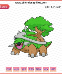 Torterra Pokemon Embroidery Design File, Machine Embroidery Pattern, Digital Download, DIY Crafts, Cute Pokemon Decor