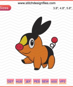 Tepig Pokemon Embroidery Designs File - Machine Embroidery Pattern featuring Tepig character for creative stitching projects.