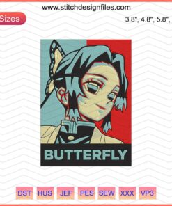 Shinobu Kocho Butterfly Embroidery Designs, Demon Slayer Machine Embroidery File, Kimetsu no Yaiba Pattern, Anime Stitches