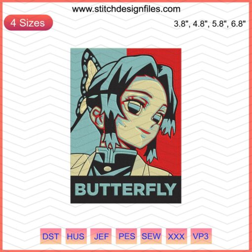 Shinobu Kocho Butterfly Embroidery Designs, Demon Slayer Machine Embroidery File, Kimetsu no Yaiba Pattern, Anime Stitches