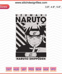 Uzumaki Naruto Embroidery Designs File, featuring iconic Naruto Shippuden patterns for machine embroidery enthusiasts.