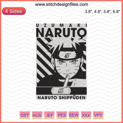 Uzumaki Naruto Embroidery Designs File, featuring iconic Naruto Shippuden patterns for machine embroidery enthusiasts.