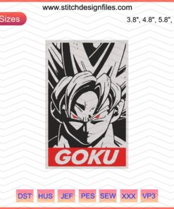 Son Goku Dragon Ball Embroidery Designs File for Machine Embroidery featuring iconic anime character pose, perfect for crafting.