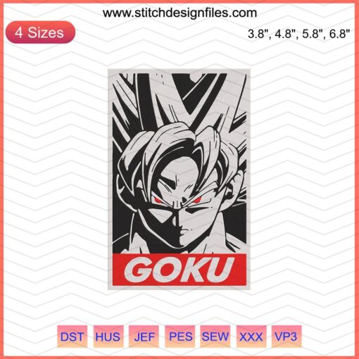 Son Goku Dragon Ball Embroidery Designs File for Machine Embroidery featuring iconic anime character pose, perfect for crafting.