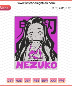 Nezuko Kamado Embroidery Designs, Demon Slayer Machine Embroidery File, Anime Character Stitch Patterns, Kimetsu no Yaiba Decor