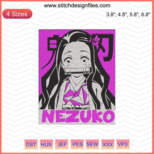 Nezuko Kamado Embroidery Designs, Demon Slayer Machine Embroidery File, Anime Character Stitch Patterns, Kimetsu no Yaiba Decor