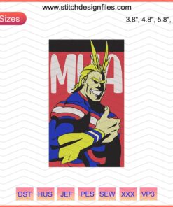 Toshinori Yagi All Might Embroidery Design File, My Hero Academia Machine Embroidery Patterns, Anime Stitch Art