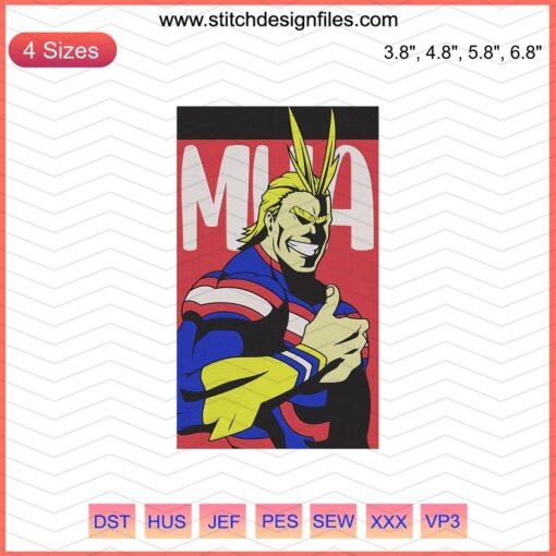 Toshinori Yagi All Might Embroidery Design File, My Hero Academia Machine Embroidery Patterns, Anime Stitch Art