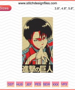 Attack On Titan Levi Embroidery Machine Designs File, Anime Character Embroidery, Custom Embroidery Pattern for Sewing Machines