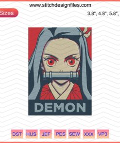 "Demon Nezuko Kamado Embroidery Design for Machines, Demon Slayer Fan Art, Kimetsu no Yaiba DIY Craft File"