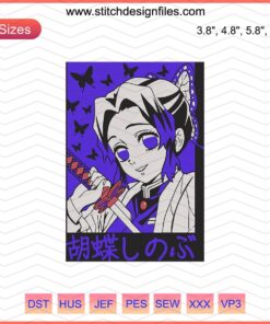 Shinobu Kocho embroidery file, Demon Slayer design, machine embroidery, anime character pattern, Kimetsu no Yaiba motif.
