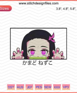 Nezuko Cute Embroidery Designs File, Demon Slayer: Kimetsu no Yaiba, Machine Embroidery, Anime Design, Nezuko Pattern.