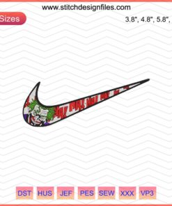 Nike x Joker Embroidery Designs File featuring vibrant Joker patterns for Nike apparel customization, ideal for machine embroidery.