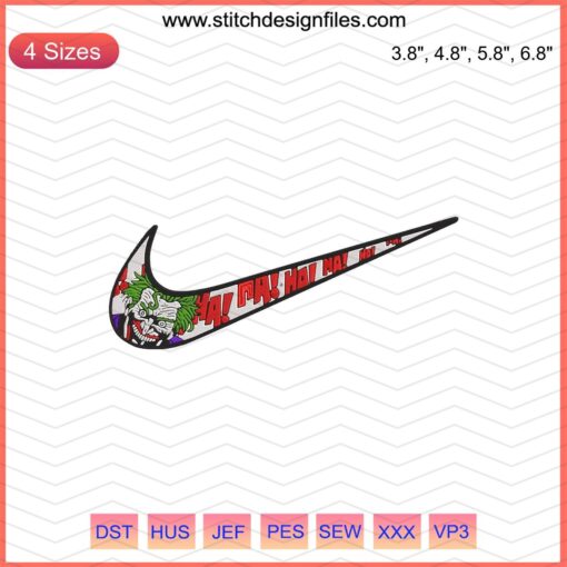 Nike x Joker Embroidery Designs File featuring vibrant Joker patterns for Nike apparel customization, ideal for machine embroidery.