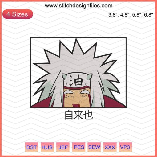 Jiraiya Funny Embroidery Design File: Naruto-themed machine embroidery featuring Jiraiya's iconic pose, perfect for anime fans.