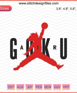 Goku Nike Air embroidery design files, futuristic anime athletic embroidery patterns for machine stitching, Dragon Ball-inspired.