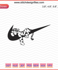 Nike x Tigger Embroidery Designs File showing Tigger character in Nike sneakers, perfect for machine embroidery projects.