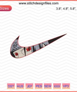 Nike x Uchiha Sasuke Embroidery Design File, Naruto machine embroidery featuring Sasuke's Mangekyo Sharingan and Nike logo.