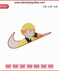 "Exclusive Nike x Zenitsu Agatsuma Embroidery Designs File: Unique Anime Patterns for Nike Machine Embroidery, High-Quality Download"