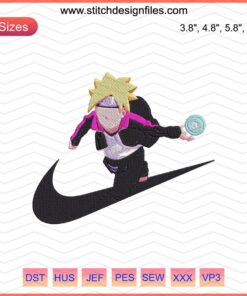 Nike x Boruto Embroidery Designs, featuring dynamic Naruto anime motifs for machine embroidery; compatible design files included.