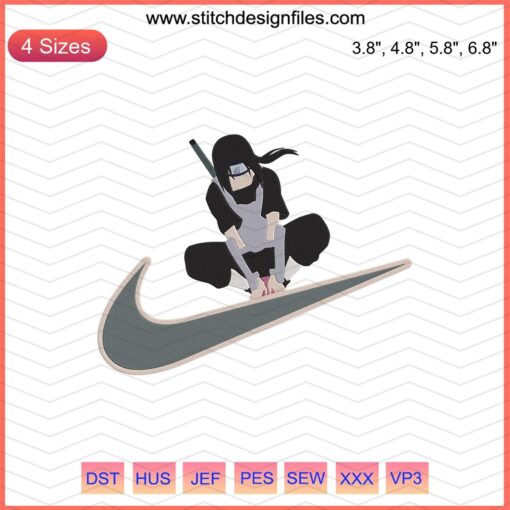 Nike x Itachi Naruto Embroidery File: Machine Design featuring Itachi Uchiha and Nike logo, perfect for anime and sneaker fans.