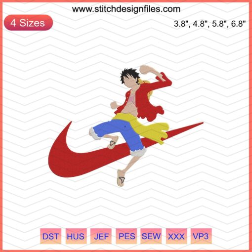 Nike x Luffy One Piece Embroidery File, Custom Nike Machine Embroidery, Anime Shoe Design, Luffy Straw Hat Logo, Unique Embroidery Art