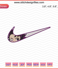 Nike x Tanjiro Kamado embroidery design, Kimetsu no Yaiba Nike machine pattern, vibrant anime-inspired embroidery.