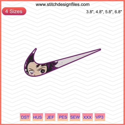Nike x Tanjiro Kamado embroidery design, Kimetsu no Yaiba Nike machine pattern, vibrant anime-inspired embroidery.