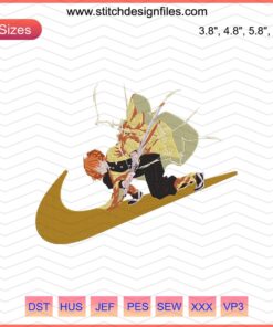 Nike x Zenitsu Agatsuma Kimetsu no Yaiba Embroidery Design File, detailed Nike embroidery patterns for machine use.