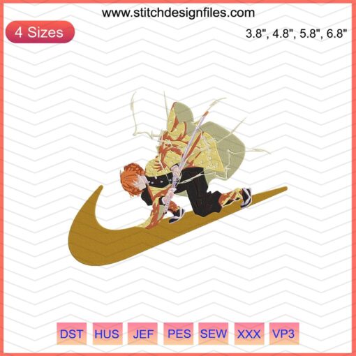 Nike x Zenitsu Agatsuma Kimetsu no Yaiba Embroidery Design File, detailed Nike embroidery patterns for machine use.