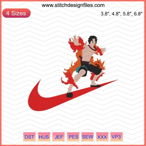 "Nike x Ace Embroidery File: Dynamic swoosh design, perfect for machine embroidery projects. High-quality vector graphics."