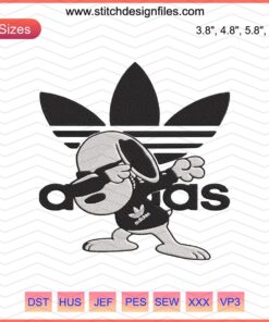 Adidas x Snoopy Embroidery Design: Adidas logo, Snoopy graphic, machine embroidery file for apparel customization.
