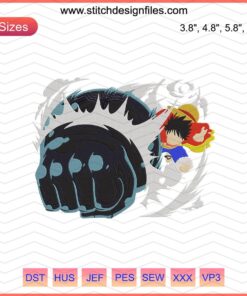 Luffy Gear Three Embroidery Designs File: Dynamic One Piece Machine Embroidery, Perfect for Anime Sewing Projects.