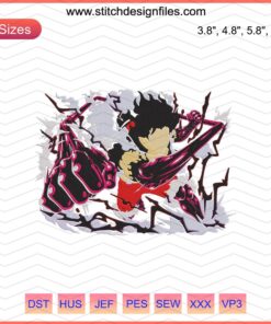 Luffy Gear Four Machine Embroidery Design, One Piece Anime, Unique Embroidery Pattern File