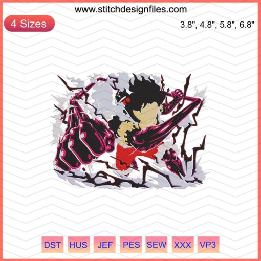 Luffy Gear Four Machine Embroidery Design, One Piece Anime, Unique Embroidery Pattern File
