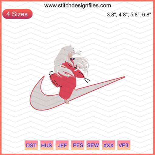 Nike x Inu Yasha Embroidery Designs File, featuring Nike Swoosh and Inu Yasha anime motifs in digital embroidery format.